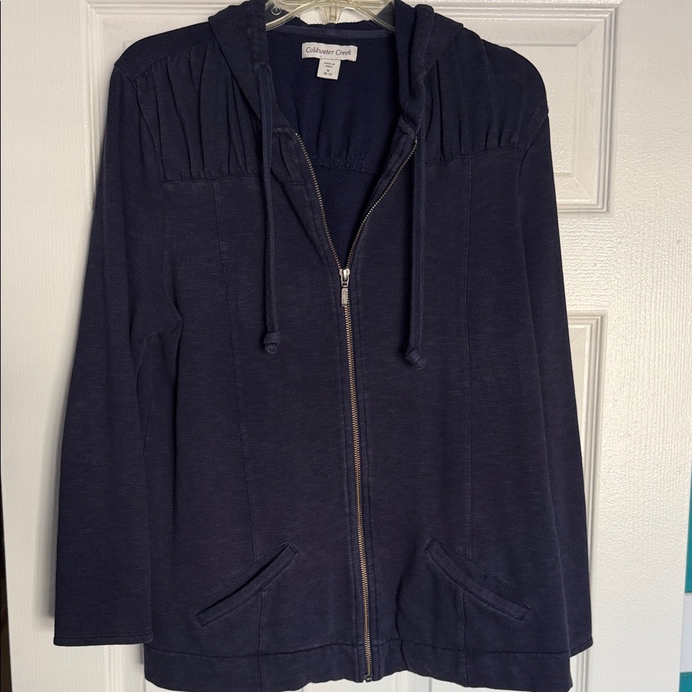 Coldwater Creek Navy Zip Hoodie with Drawstrings